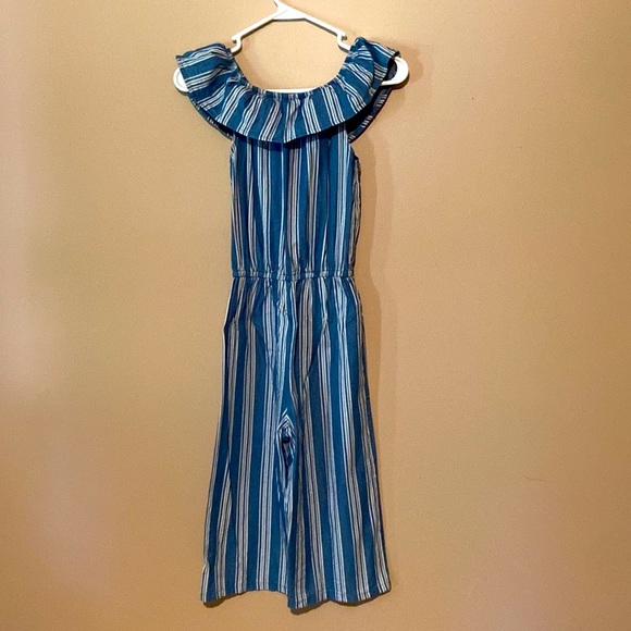 Blue & White Stripes Girls One Piece Romper EUC- size 7/8 - Picture 3 of 4